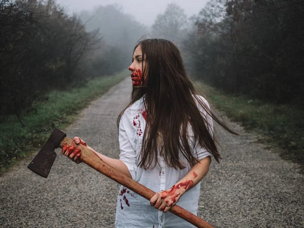Gadis Berkostum Halloween Scary Portrair — Stok Foto