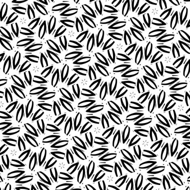 Yapraklı vektörsüz desen. El çizimi çiçek deseni. Botanik doku. Siyah arka plan. Botanik illüstrasyon