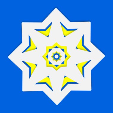 Güneşin mavi yılının arka planında bir yıldızın vektör çizimi, noelin ve yeni yılın sembolü..