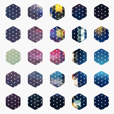 Soyut geometrik şekiller kümesi, altıgen arka plan. vektör illüstrasyonu