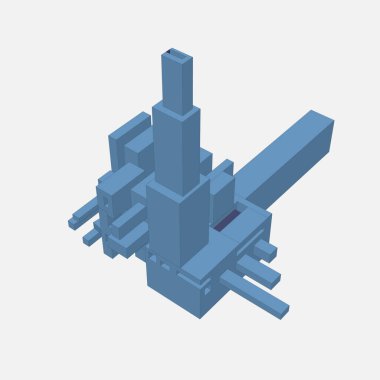 Modern şehirle izometrik modelin soyut 3 boyutlu canlandırması