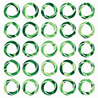 soyut yeşil daireler, sarmal element kümesi - vektör illüstrasyonu
