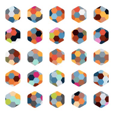 Altıgen desen seti, renkli altıgen vektör çizimi