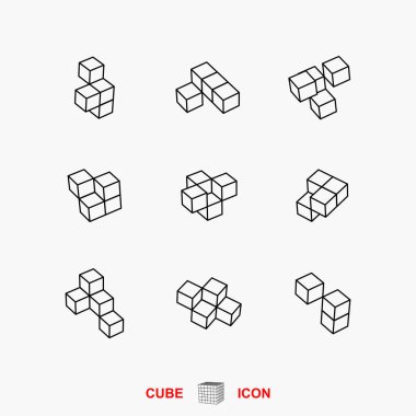 Basit küp vektör simgesi. Web sitesi, mobil uygulama için basit düz çizgi vektör çizimi