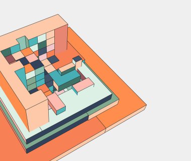 Beyaz arkaplan üzerindeki renkli küpün soyut 3 boyutlu canlandırması