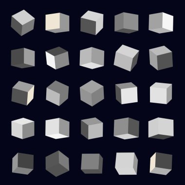 Bir dizi izometrik geometrik küp. vektör illüstrasyonu
