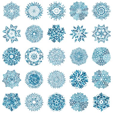 Mavi kar tanesi seti. vektör kış koleksiyonu beyaz arkaplanda izole edildi