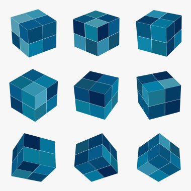 Beyaz arkaplanda izole edilmiş izometrik küpler. vektör