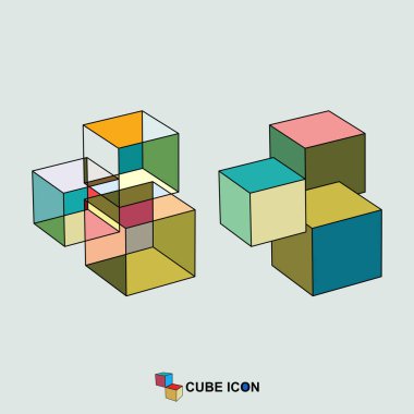 küp simgesi. 3d vektör illüstrasyonunun izometrik tasarımı