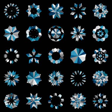 Mavi ve beyaz kar tanelerinin soyut vektör kümesi