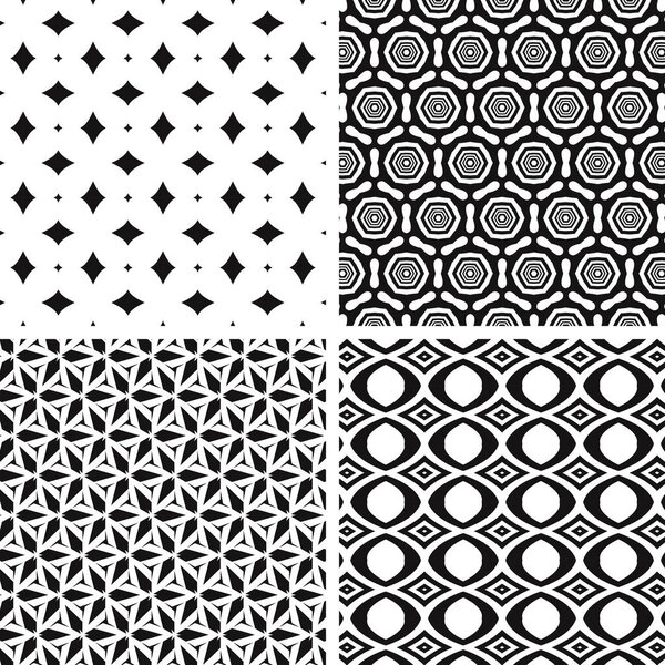 set of seamless black and white patterns