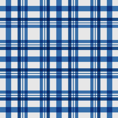 Mavi ve beyaz ekose desenli kumaş kontrolü.