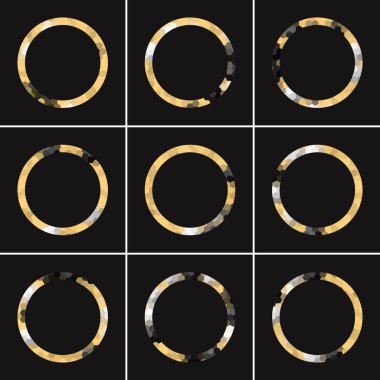 Altın sarısı yuvarlak çerçeve ve siyah üzerine izole edilmiş simler.