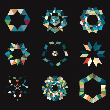 Evrensel geometrik şablonlar, soyut basit şekiller, farklı formların toplanması. vektör illüstrasyonu.