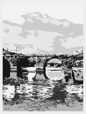 İspanya 'da La Coruna' nın simgesi olan bir baskı binası manzarası. Vektörde elle çizilmiş çizim çizimi.