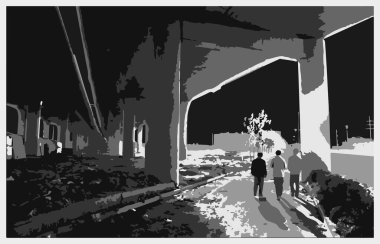 Tren istasyonundaki insanların vektör çizimi