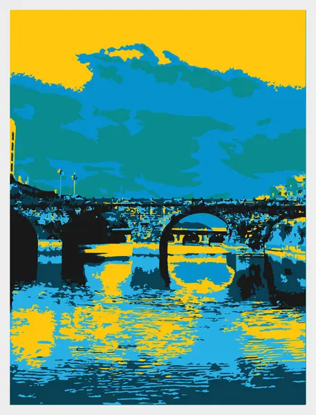 Prag, Czech Cumhuriyeti - 12 Temmuz 2018 Prag şehri Prag üzerinde köprü ile ufuk çizgisi