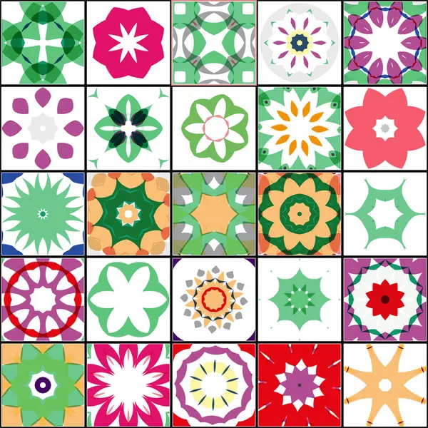 Çiçek desenli farklı renkte fayanslar.