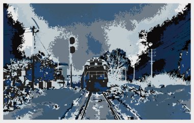 Tren ve karlı kış manzarası