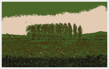 vektör yeşil çimen ve ağaç siluetleri.