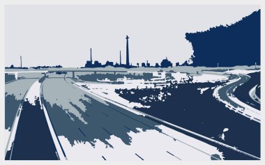 Yolun soyut manzarası. vektör illüstrasyonu.