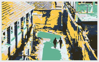 Şehir manzarasının sokak sanatı çizimi