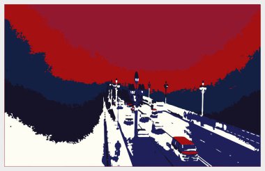 Kışın bir yolun vektör çizimi