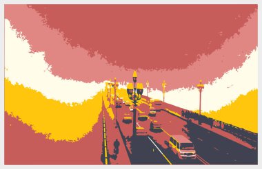 kentsel sokak ve köprü vektör illüstrasyonu