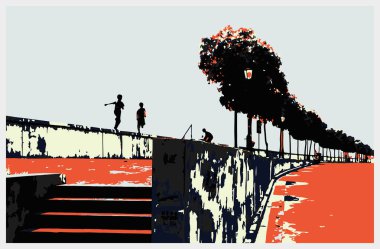 Parktaki insanların vektör silueti.