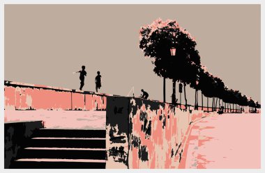 Bir şehrin suluboya çizimi