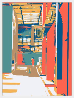 Geniş pencereli soyut bir bina. vektör illüstrasyonu