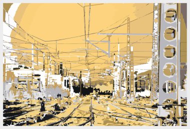 Almanya 'da Alacakaranlık Kuşağı' nın simgesi olan bir baskı binası manzarası vardır. Vektör içinde el çizimi çiziminin suluboya sıçraması.