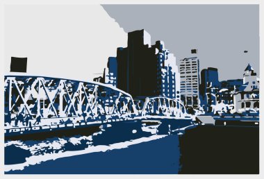 Nehir manzaralı bir köprünün vektör görüntüsü.