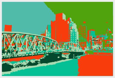 Stockholm şehrinin vektör illüstrasyonu, İsveç