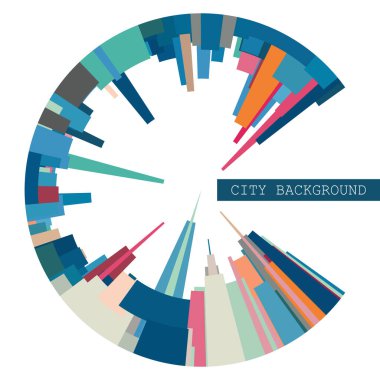 Renkli şehir siluetiyle modern şehir silueti