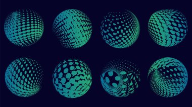 3 boyutlu küre, 3 boyutlu küre, farklı şekillerde küre, siyah arkaplan üzerinde izole. 3d vektör illüstrasyonu