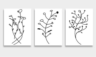 Yaprak ve çiçeklerle soyut el çizimi.