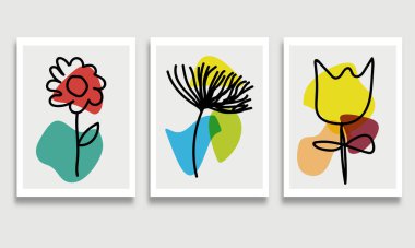 Soyut çiçek arkaplanına sahip. En az el çizimi sanat tarzı. Modern geometrik şekiller, vektör illüstrasyonu