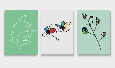 soyut el çiçekli botanik seti