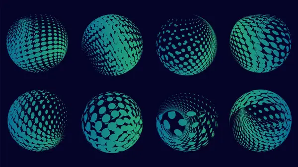 3 boyutlu küre, 3 boyutlu küre, farklı şekillerde küre, siyah arkaplan üzerinde izole. 3d vektör illüstrasyonu