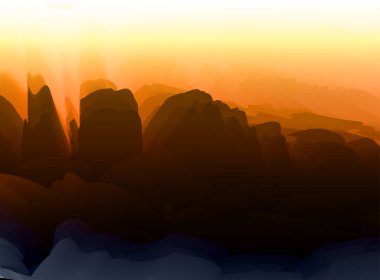 dağ günbatımı manzara arka plan vektörü illüstrasyonu