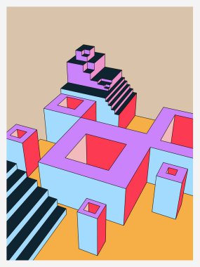 Retro memphis tarzında soyut geometrik arkaplan.