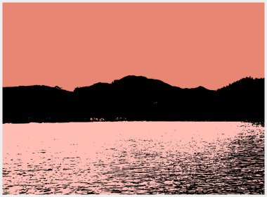 Arkaplanda dağlar olan vektör manzarası.