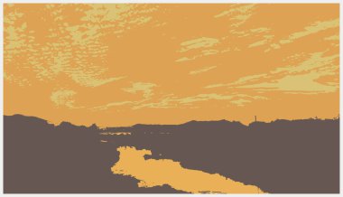 Gün batımlı güzel bir manzaranın vektör çizimi