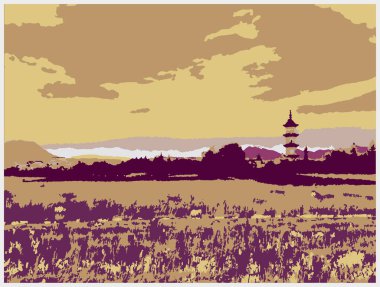 Bir dağ ile bir arkaplan vektör illüstrasyonu