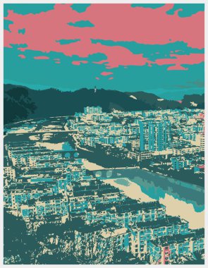 Çin şehrinin güzel manzarası