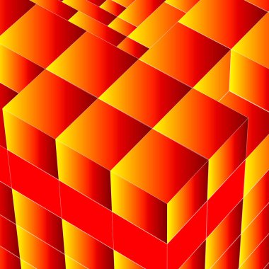 Kırmızı küplerle soyut arkaplan, vektör illüstrasyonu.