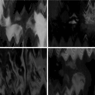 Yarım ton. Noktalı dokunun grunge dokusu. Noktalı desen. Tehlike tasarımı, sıkıntı ve noktaların vektör çizimi. Tek renkli noktalar. monokrom