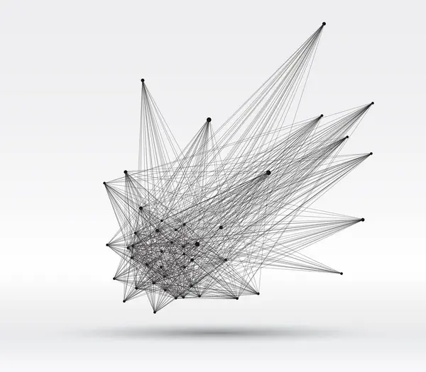 Soyut 3 boyutlu çokgen kablo çerçevesi, uzayda çizgileri ve noktaları birleştiren ağ örgüsü. vektör teknolojisi bilim ve bilim geçmişi.