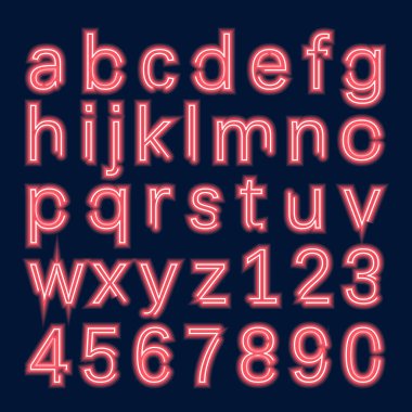 Neon alfabesi. harf ve semboller.